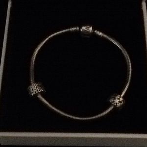 Pandora Silver Bracelet-2 Clip Charms in gift box.